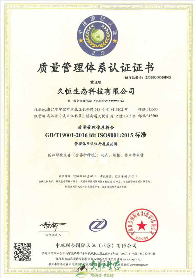 滨湖新质量管理体系ISO9001证书
